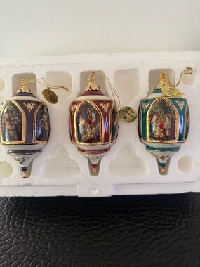 Set Of 3 Ornaments Nativity Of Love, Peace, Hope Bradford Editions 2000